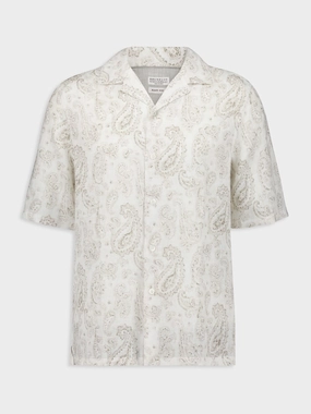 Paisley Linen Camp Collar Shirt Tops Mens - flannel shirts
