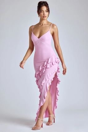 Panelled Ruffle Evening Gown in Baby Pink Dresses - maxi dresses best price