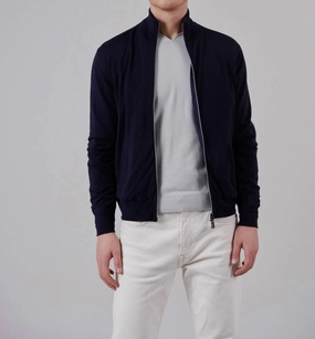 Paros Reversible Full Zip Stretch Bomber Sweater In Navy turtleneck sweaters sale