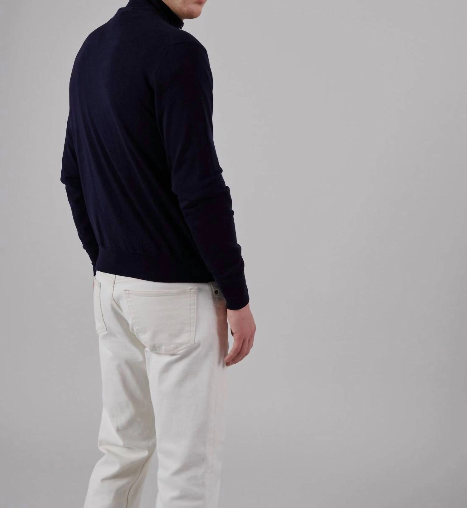 Paros Reversible Full Zip Stretch Bomber Sweater In Navy