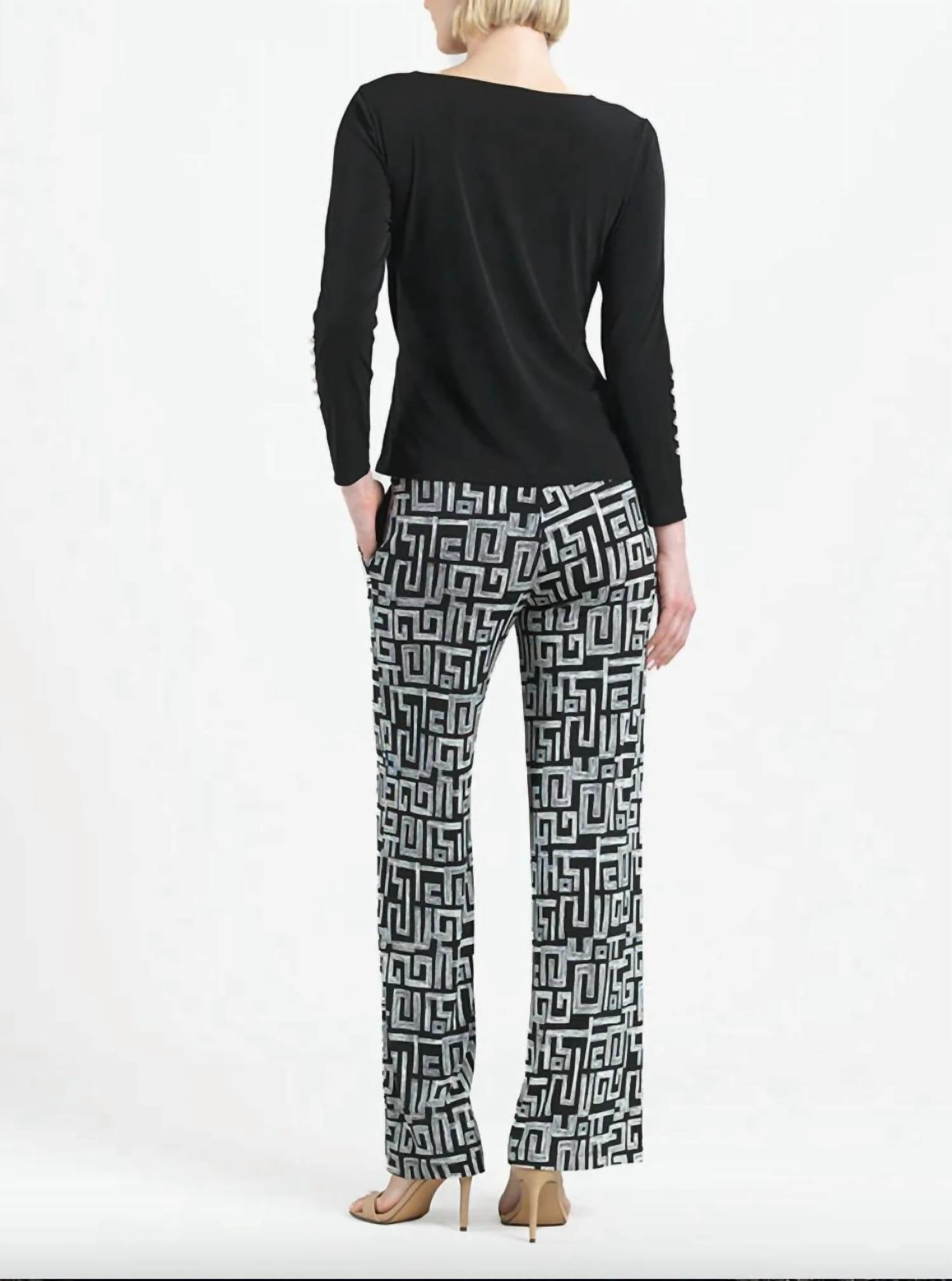 Pearl Cuff Side Tie Waist Top In Black