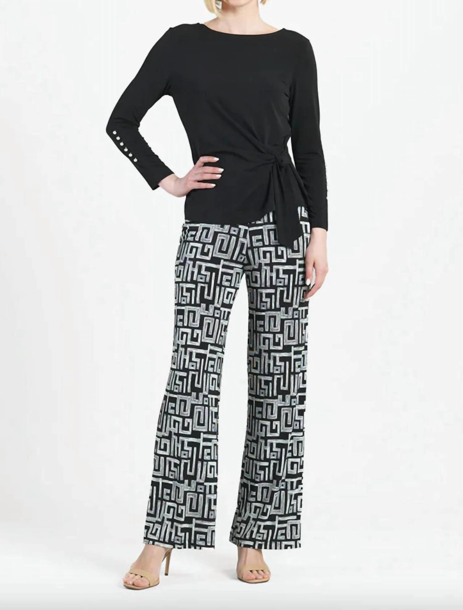 Pearl Cuff Side Tie Waist Top In Black