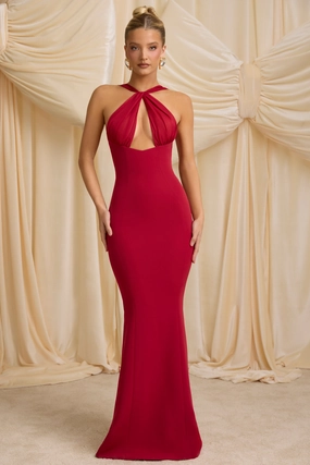 Pearl-Detail Halterneck Maxi Dress in True Red Dresses - cocktail dresses sale