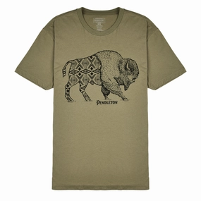 Pendleton Jacquard Bison Graphic Tee Light Olive / Black henley shirts online