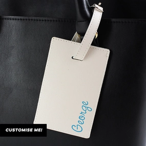 Personalised Blue Name Cream Luggage Tag (MRK-iD) Holiday Collection - holiday outfits clearance