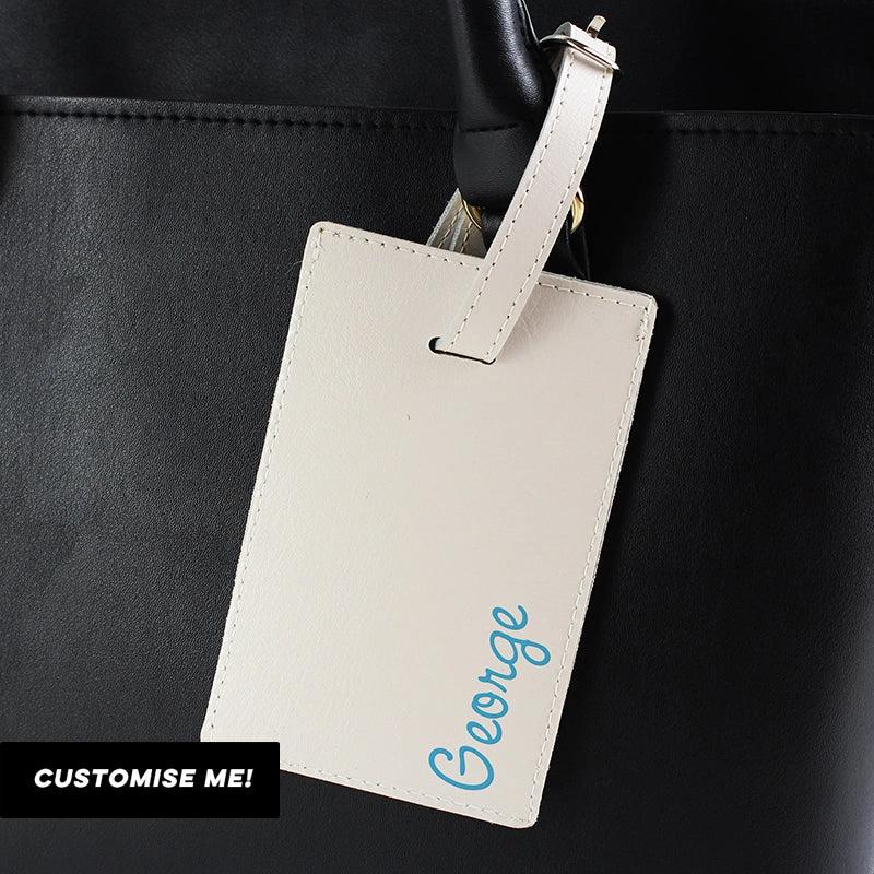 Personalised Blue Name Cream Luggage Tag (MRK-iD) Holiday Collection - holiday outfits clearance