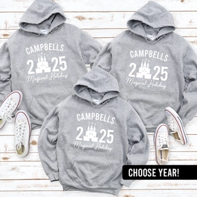 Personalised Family Magical Holiday Grey Hoodies Holiday Collection - vacation wear sale