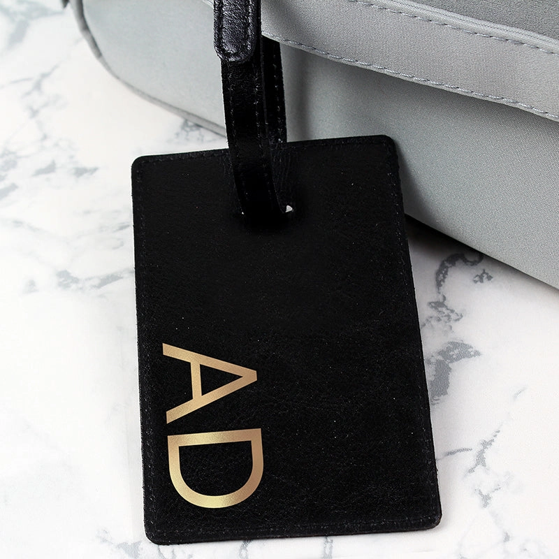 Personalised Gold Initials Black Luggage Tag (MRK-iD) Holiday Collection - holiday outfits clearance