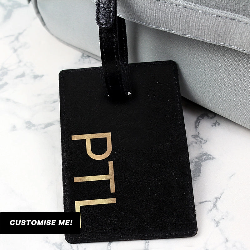 Personalised Gold Initials Black Luggage Tag (MRK-iD)