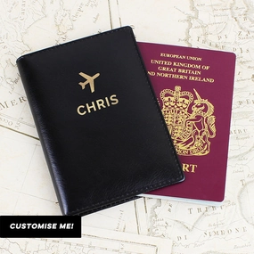 Personalised Gold Name Black Passport Holder (MRK-iD) Holiday Collection - holiday outfits clearance