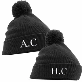 Personalised Initial Matching Embroidered Pom Beanies- Black Holiday Collection - vacation wear sale