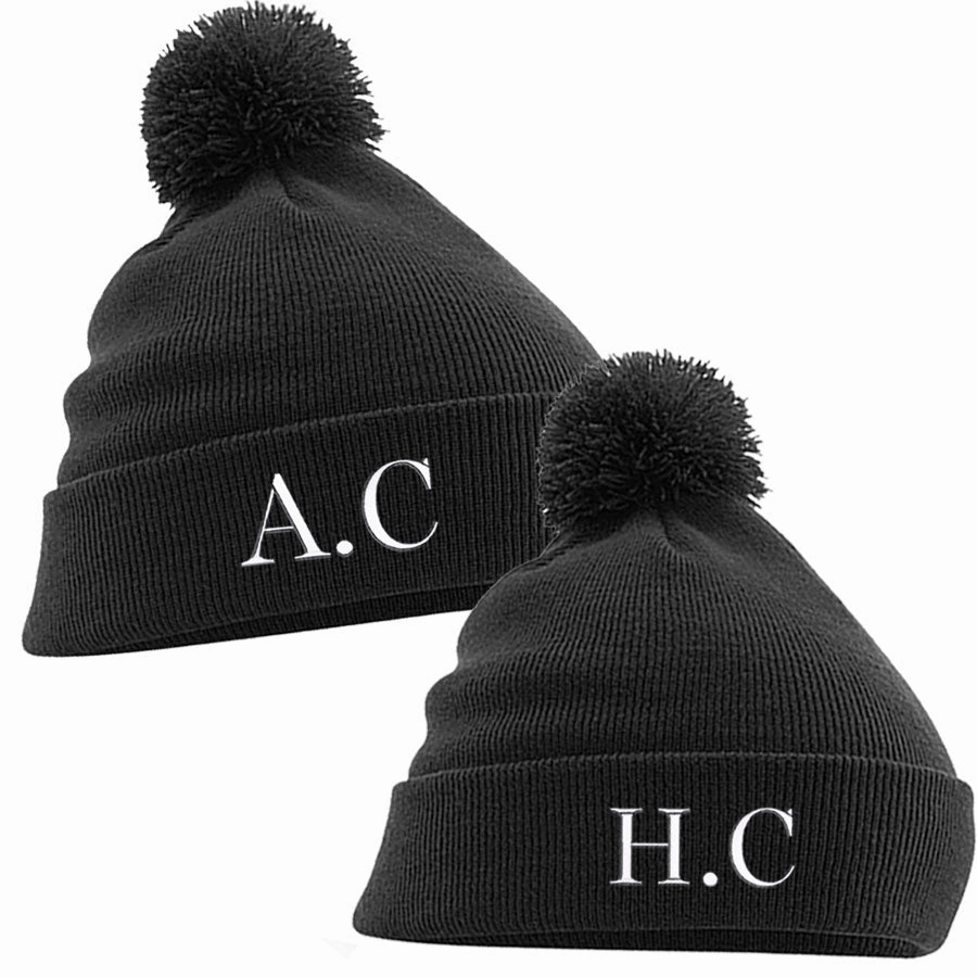 Personalised Initial Matching Embroidered Pom Beanies- Black Holiday Collection - vacation wear sale