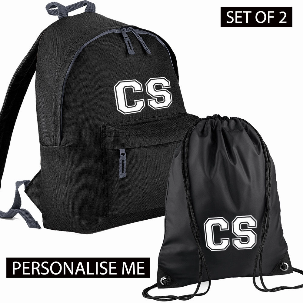 Personalised Initial Varsity Junior Backpack & Gymbag Set (MRK X)
