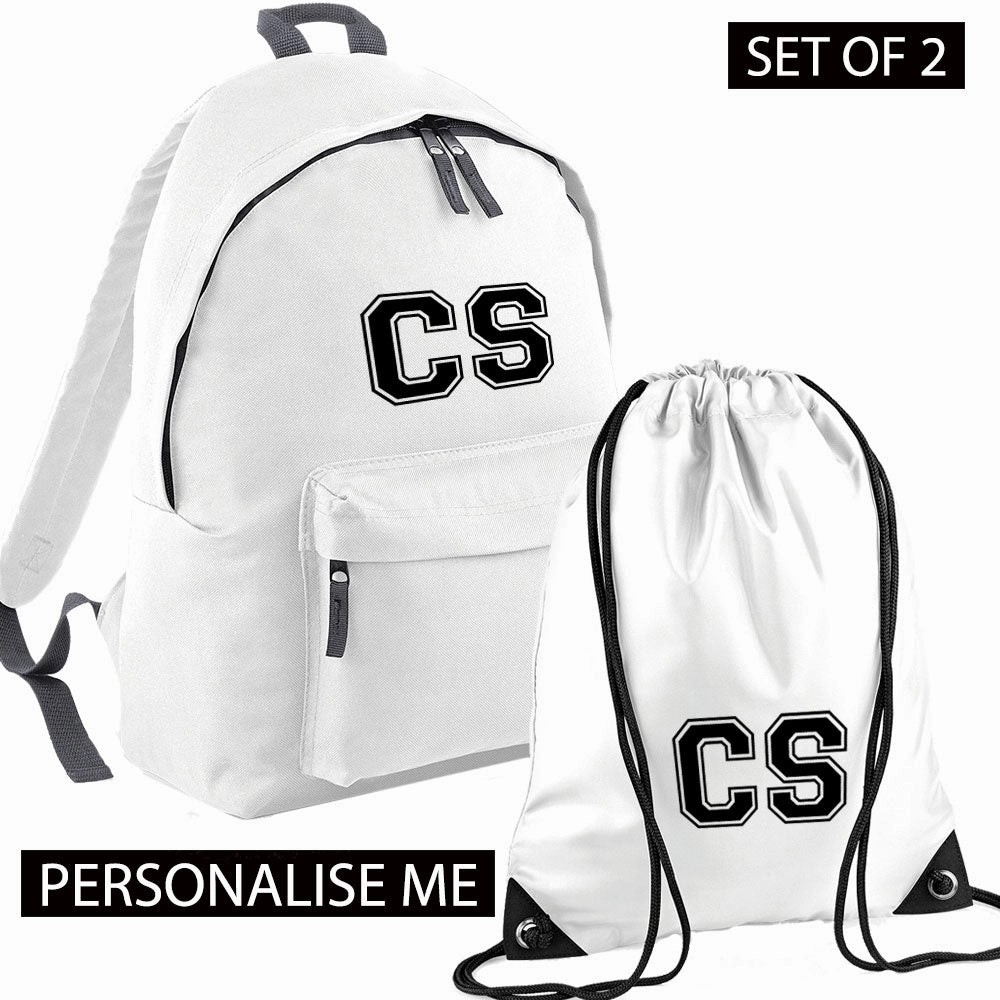 Personalised Initial Varsity Junior Backpack & Gymbag Set (MRK X)