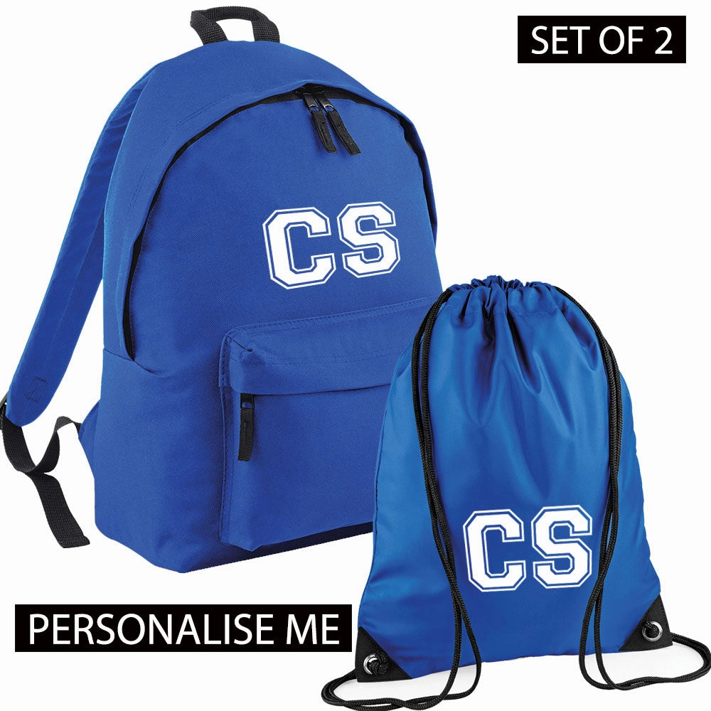Personalised Initial Varsity Junior Backpack & Gymbag Set (MRK X)