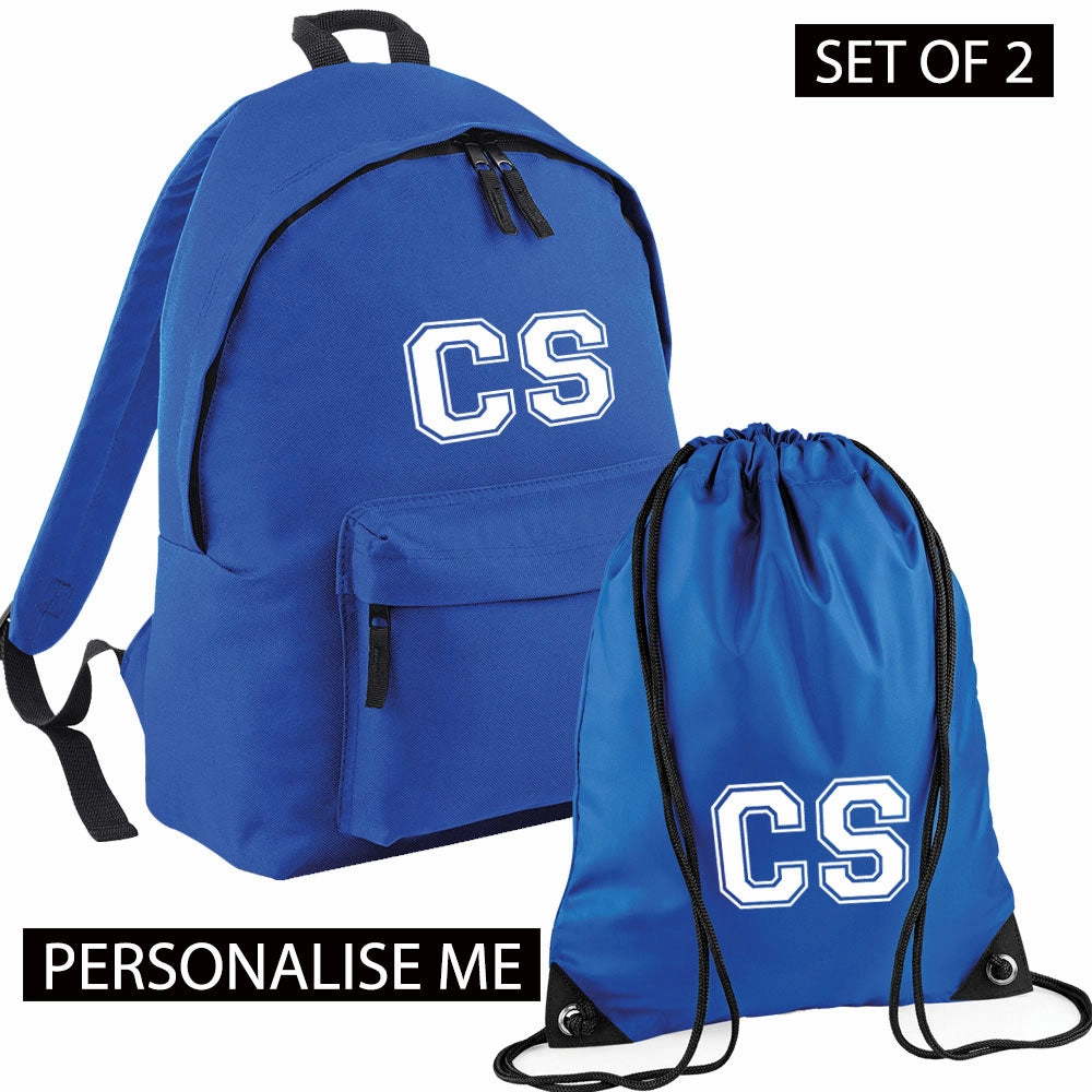 Personalised Initial Varsity Junior Backpack & Gymbag Set (MRK X)