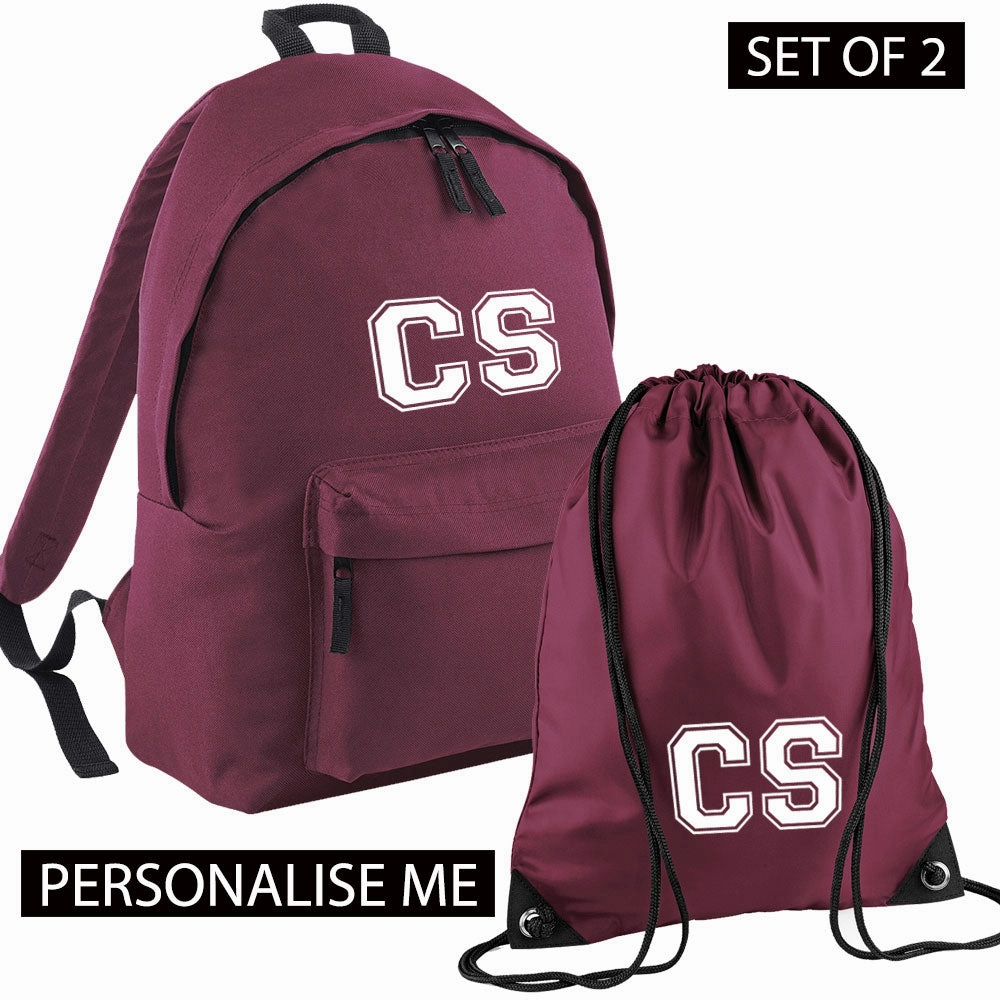 Personalised Initial Varsity Junior Backpack & Gymbag Set (MRK X)