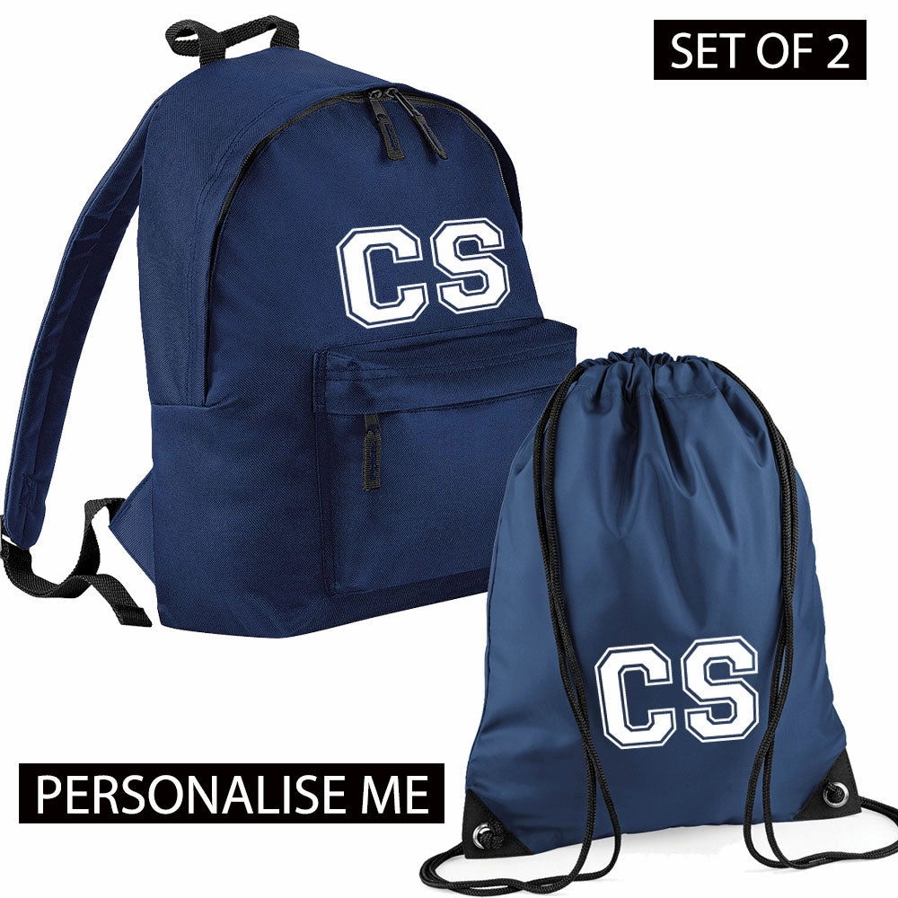 Personalised Initial Varsity Junior Backpack & Gymbag Set (MRK X)