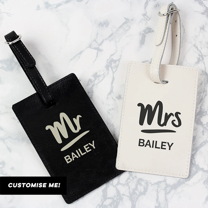 Personalised Mr & Mrs Black & Cream Luggage Tag Set (MRK-iD) Holiday Collection - holiday outfits clearance