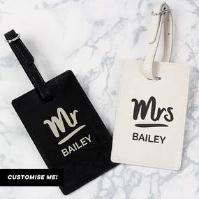 Personalised Mr & Mrs Black & Cream Luggage Tag Set (MRK-iD) Holiday Collection - holiday outfits clearance