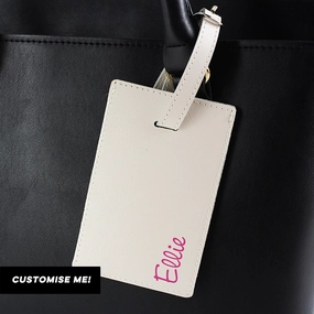 Personalised Pink Name Cream Luggage Tag (MRK-iD) Holiday Collection - holiday outfits clearance