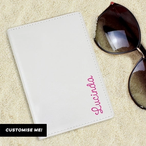 Personalised Pink Name Cream Passport Holder (MRK-iD) Holiday Collection - holiday outfits clearance