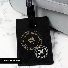 Personalised Stamped Black Luggage Tag (MRK-iD) Holiday Collection - holiday outfits clearance