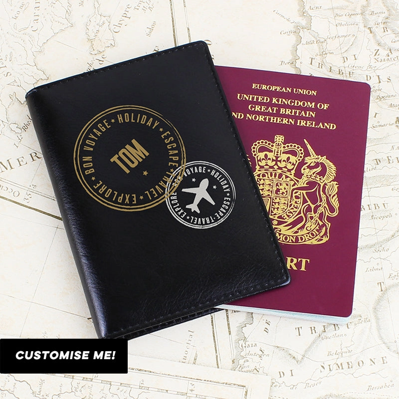 Personalised Stamped Black Passport Holder (MRK-iD) Holiday Collection - holiday outfits clearance