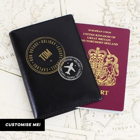 Personalised Stamped Black Passport Holder (MRK-iD) Holiday Collection - holiday outfits clearance