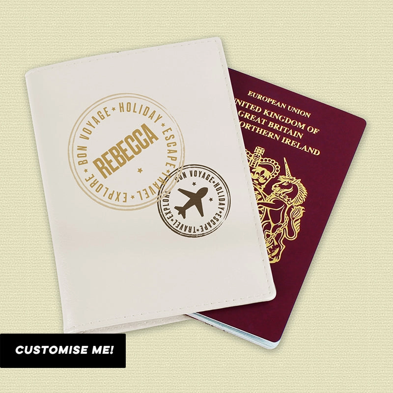 Personalised Stamped Cream Passport Holder (MRK-iD) Holiday Collection - holiday outfits clearance
