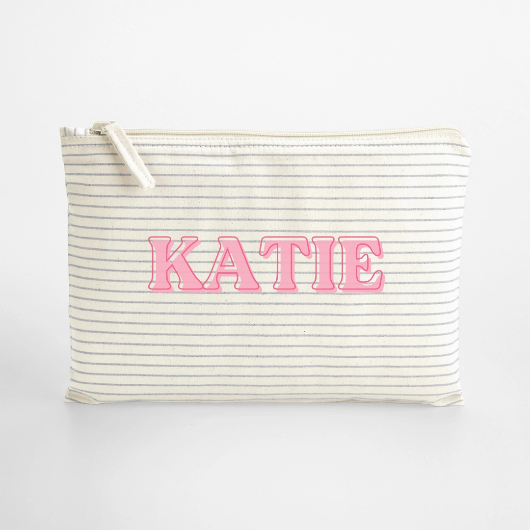 Personalised Striped Organic Accessory Pouch