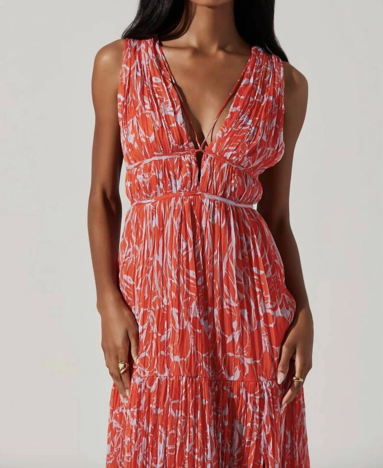Pescadero Pleated Maxi Dress In Red/orange Abstract