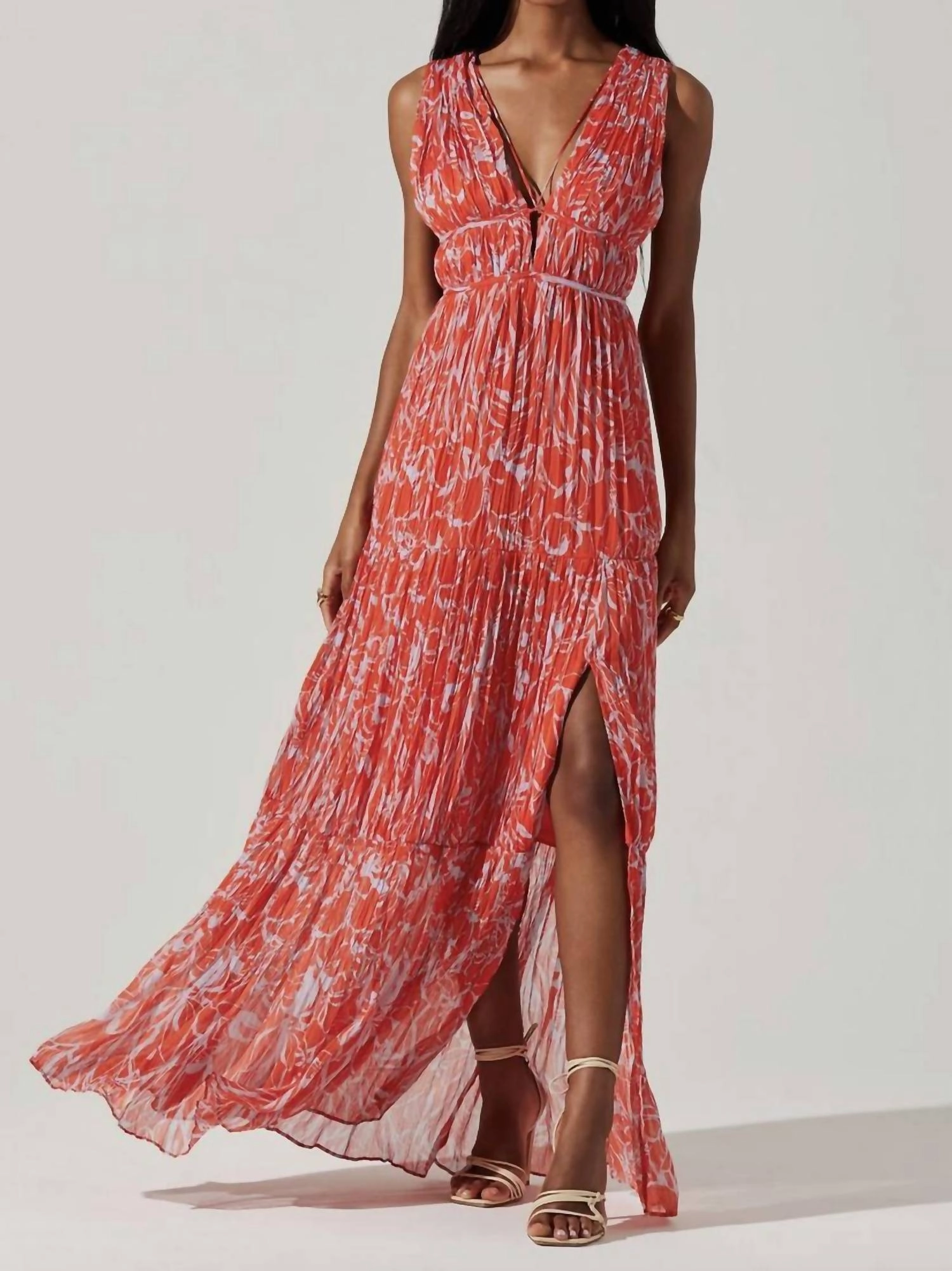 Pescadero Pleated Maxi Dress In Red/orange Abstract