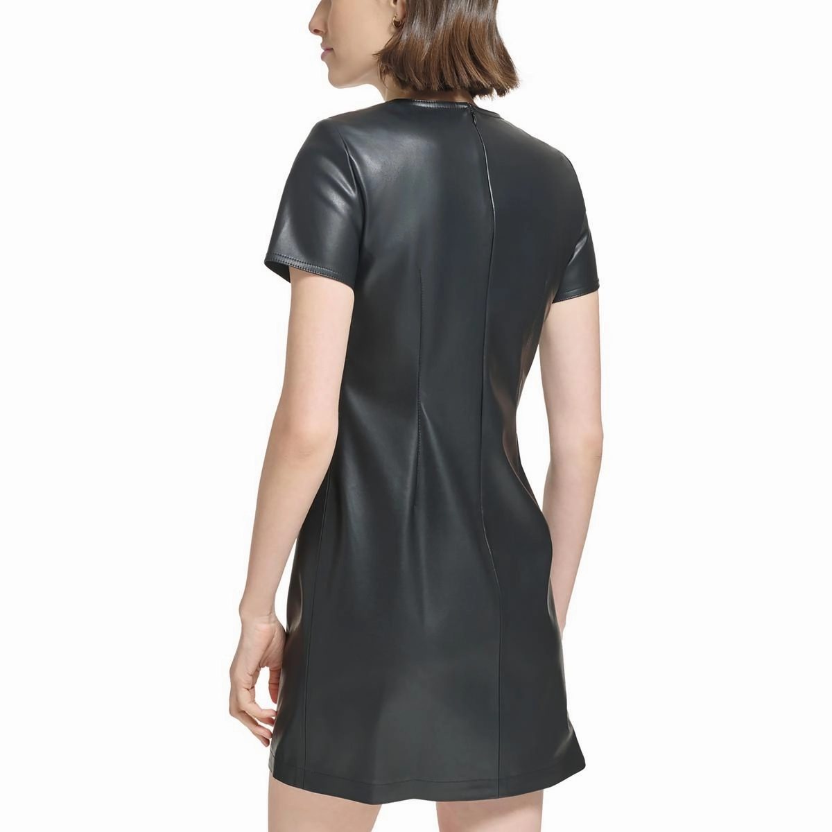 Petites Womens Faux Leather Short Sheath Dress