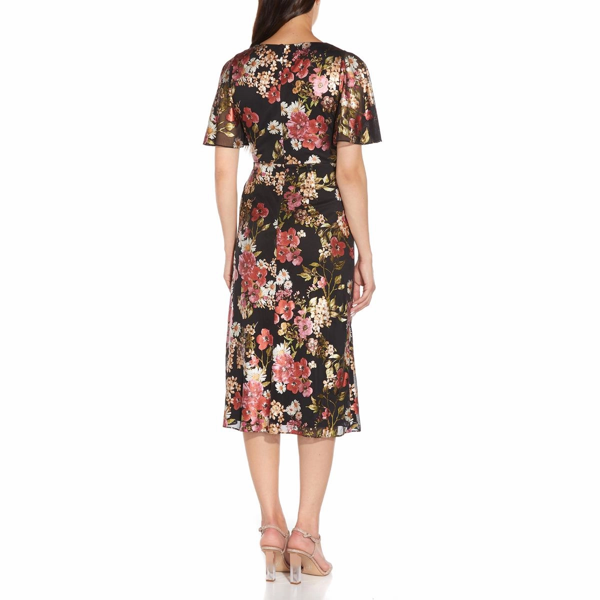 Petites Womens Foiled Midi Cocktail and Party Dress
