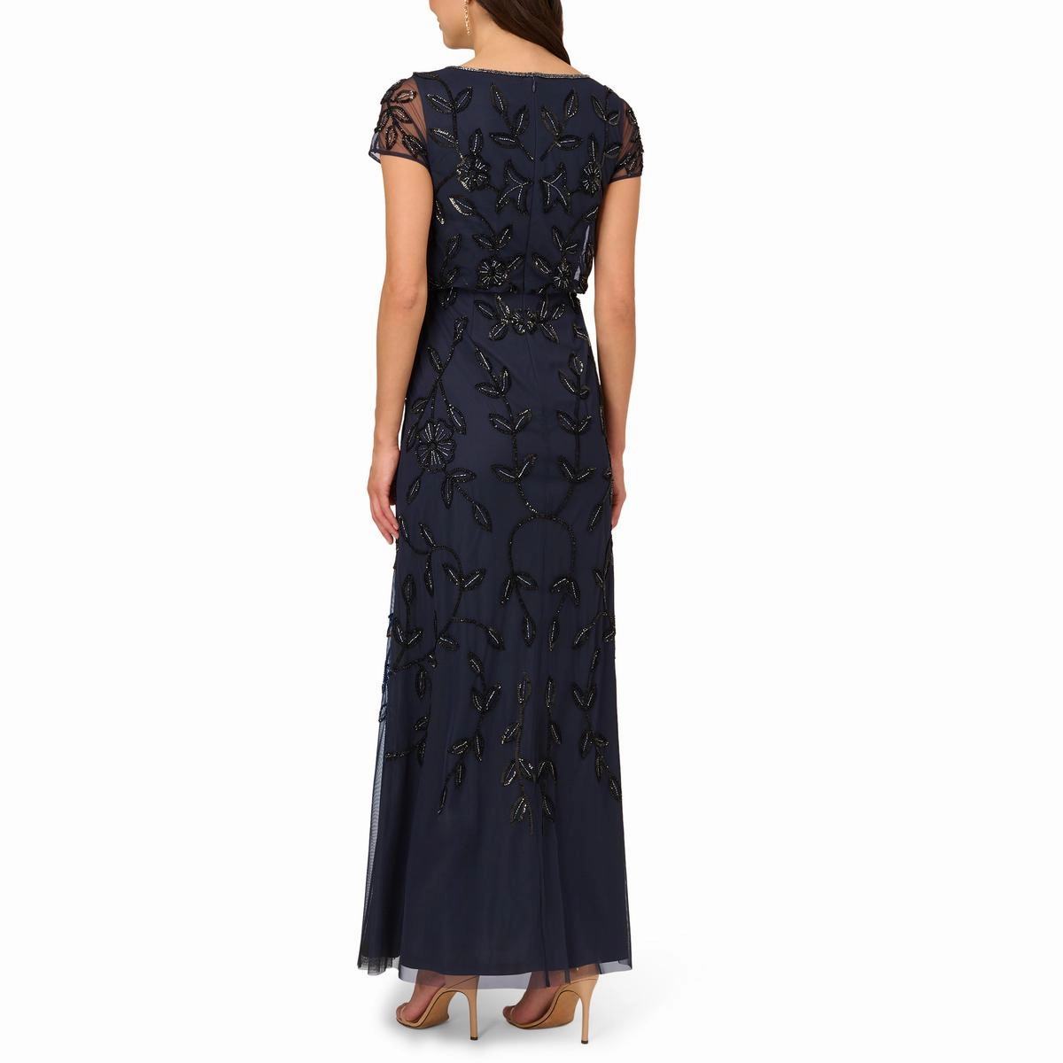 Petites Womens Sequin Beaded Evening Dress
