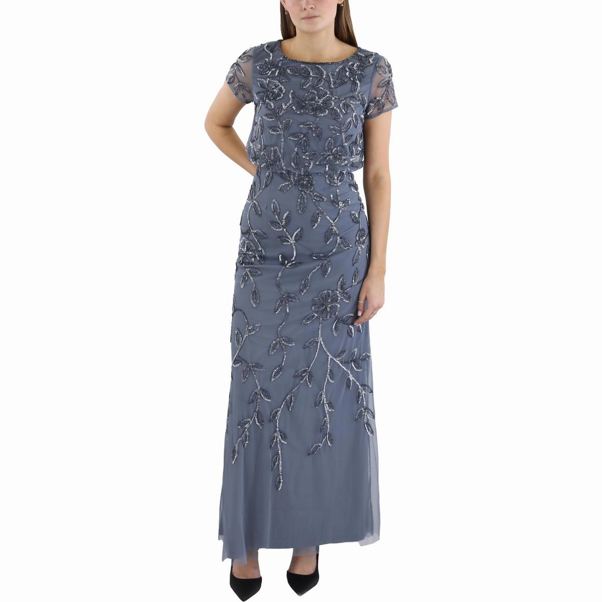 Petites Womens Sequin Beaded Evening Dress