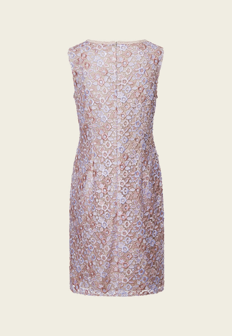 Pink Lace Sleeveless Midi Dress