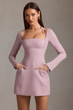 Pinstripe Structured A-Line Mini Dress in Mauve Dresses best price