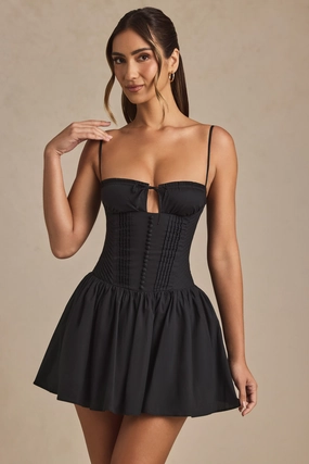 Pintucked Shirred Mini Dress in Black Dresses - dresses on sale