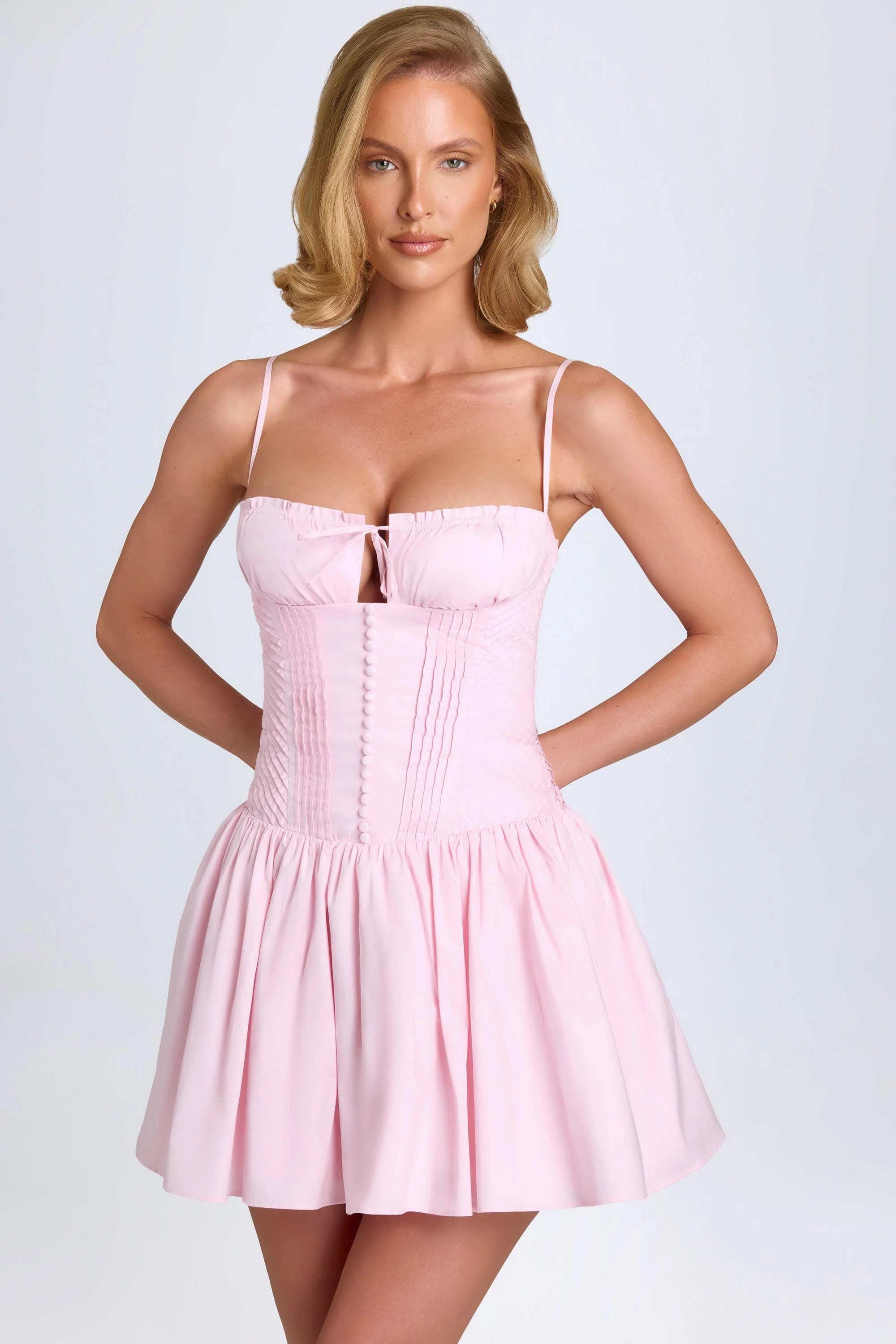 Pintucked Shirred Mini Dress in Blush Dresses best price