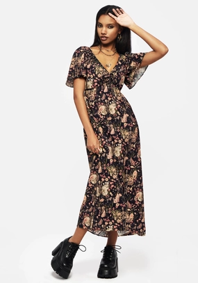 Pixie Floral Print Tie Front Maxi Dress Dresses Womens - women's dresses clearance