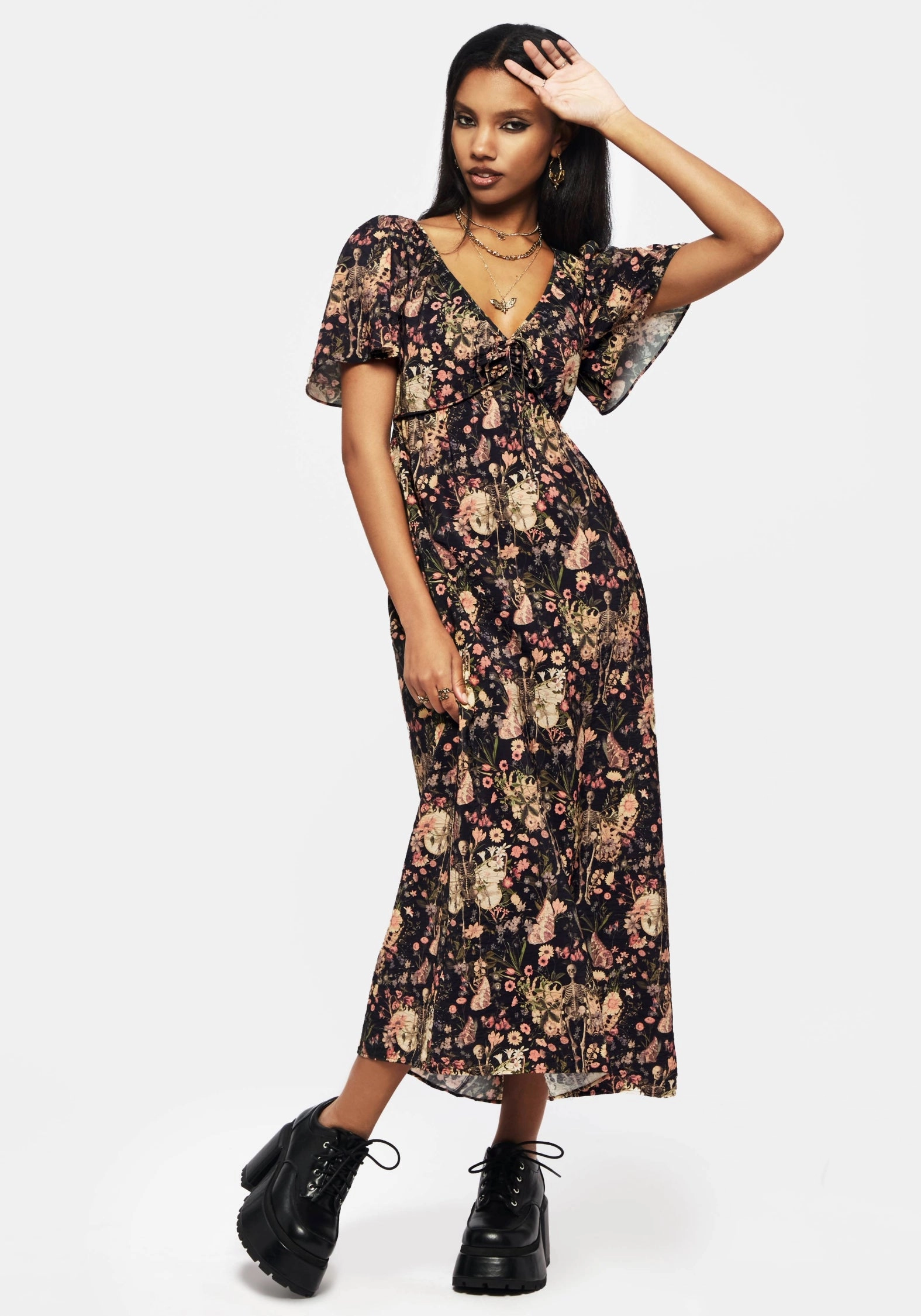 Pixie Floral Print Tie Front Maxi Dress Dresses Womens - women's dresses clearance