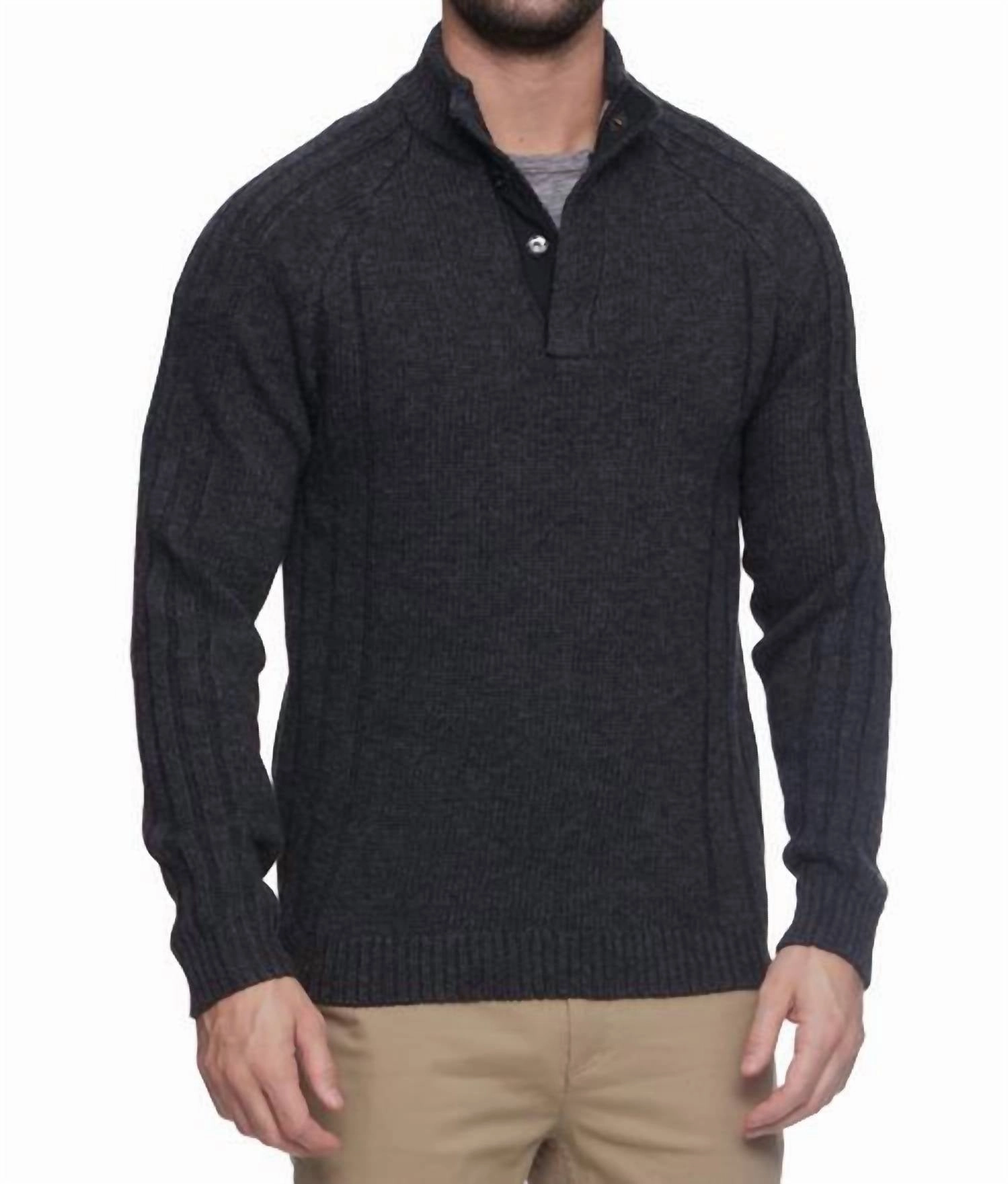 Plainview Mock Neck Sweater In Charcoal knit sweaters cheap