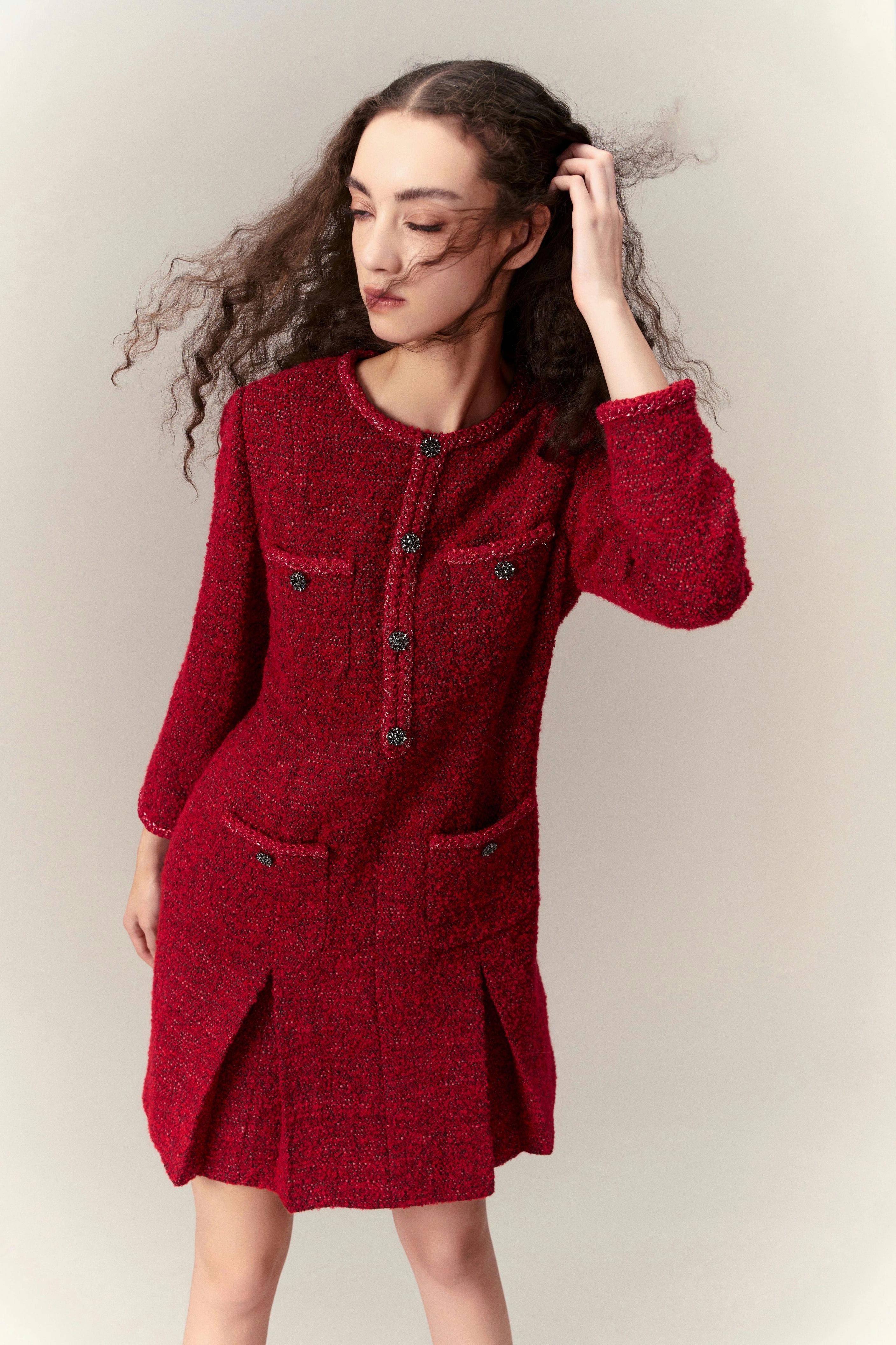 Pleat-detail Patch-pocket Dress
