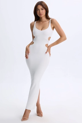 Plunge Cut-Out Maxi Dress in White Dresses outlet online