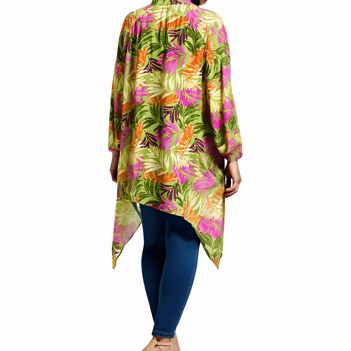 Plus Agnette Womens Hi-Low Floral Kimono