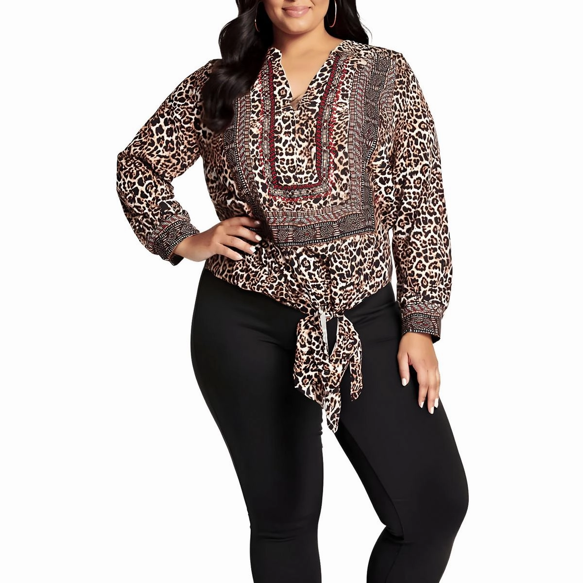 Plus Womens Animal Print Rayon Blouse