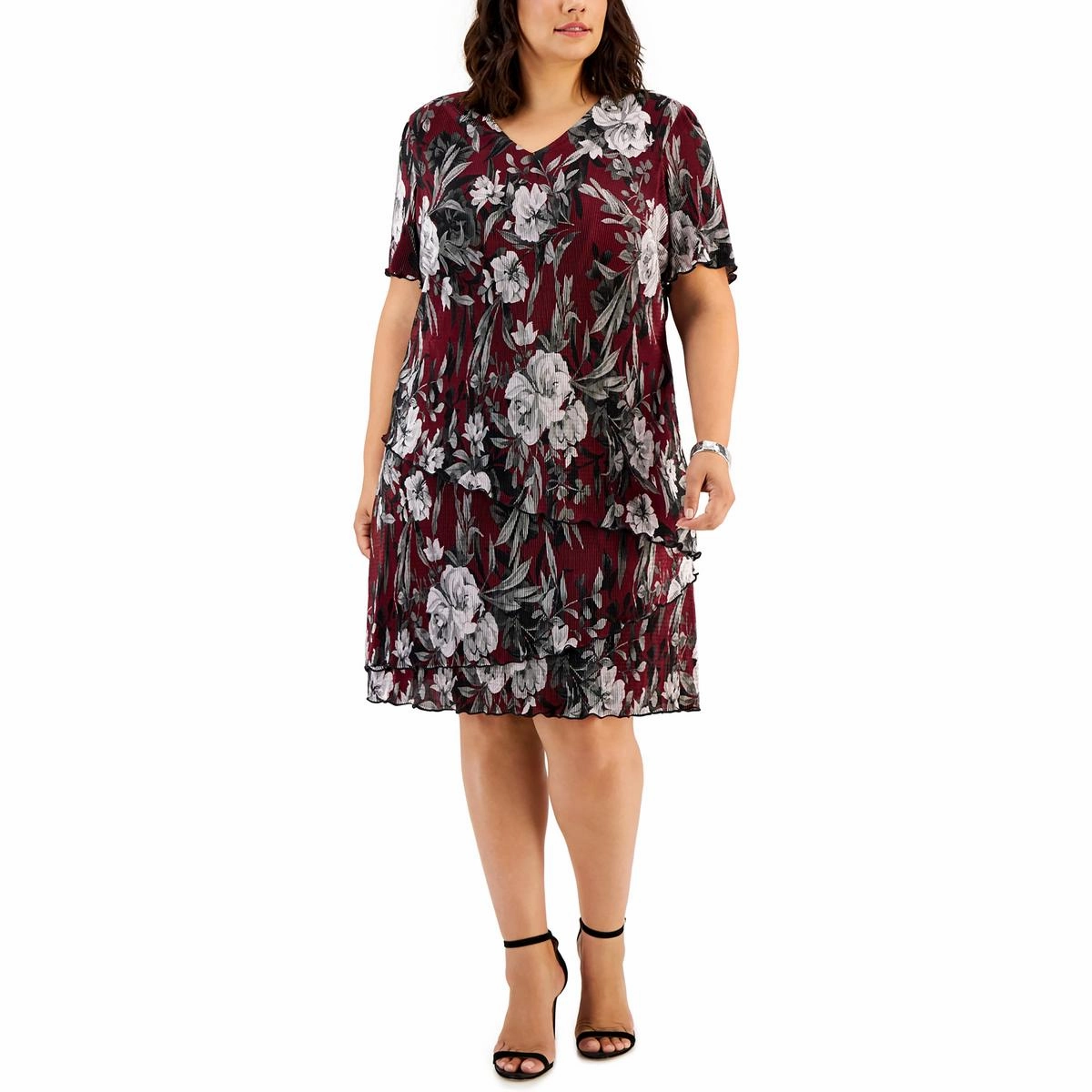 Plus Womens Floral Knee Cocktail and Party Dress