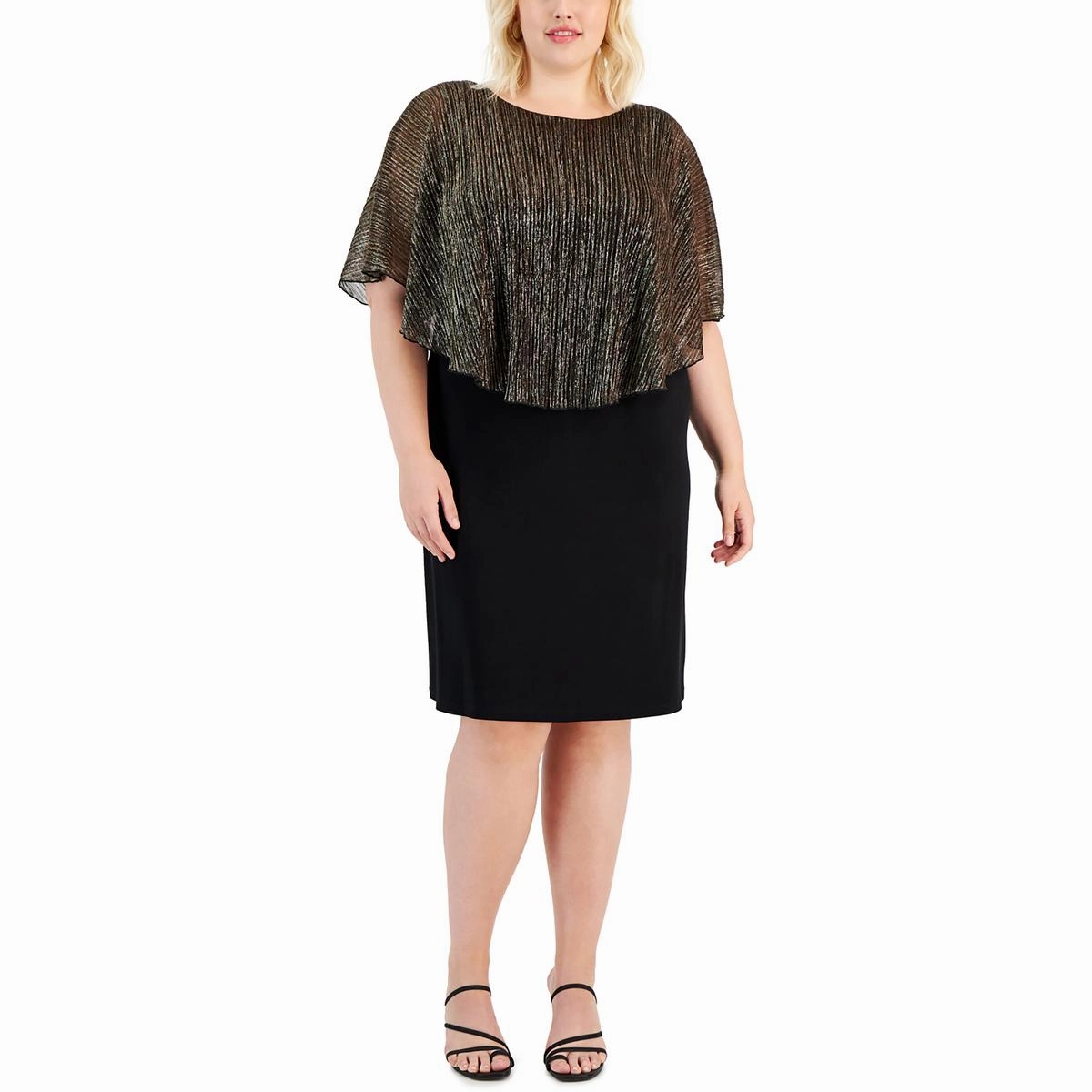 Plus Womens Metallic Cape Sleeves Special Occasion Dress